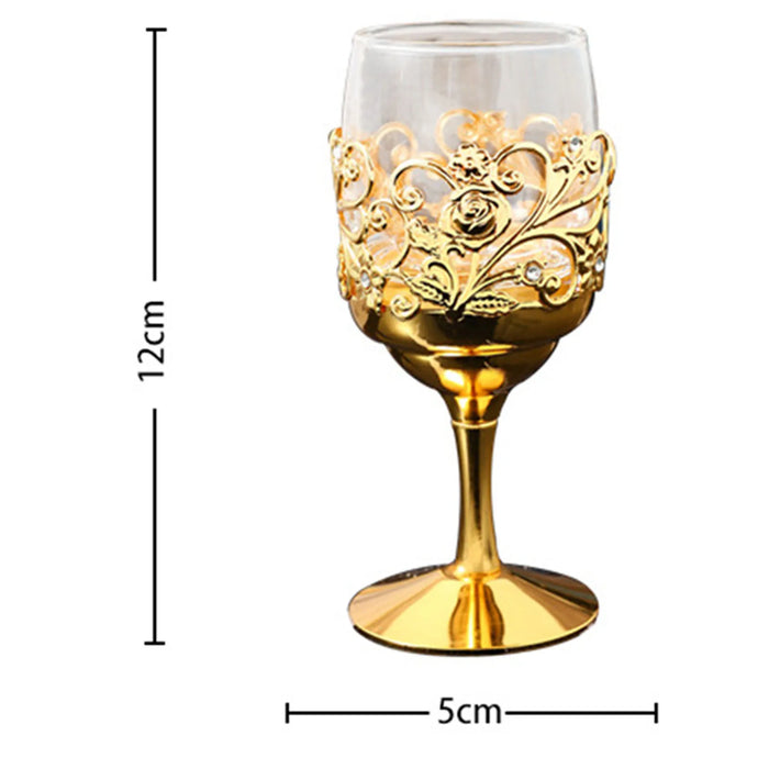 Golden Goblet Wine Glass with Intricate Iron Frame