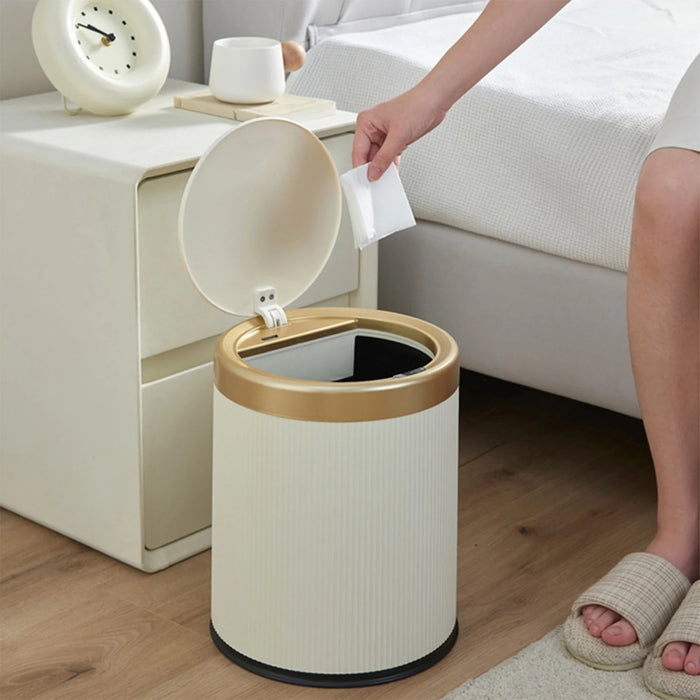 Gold-Rimmed Motion Sensor Trash Can – 13L Capacity, Touch-Free Design