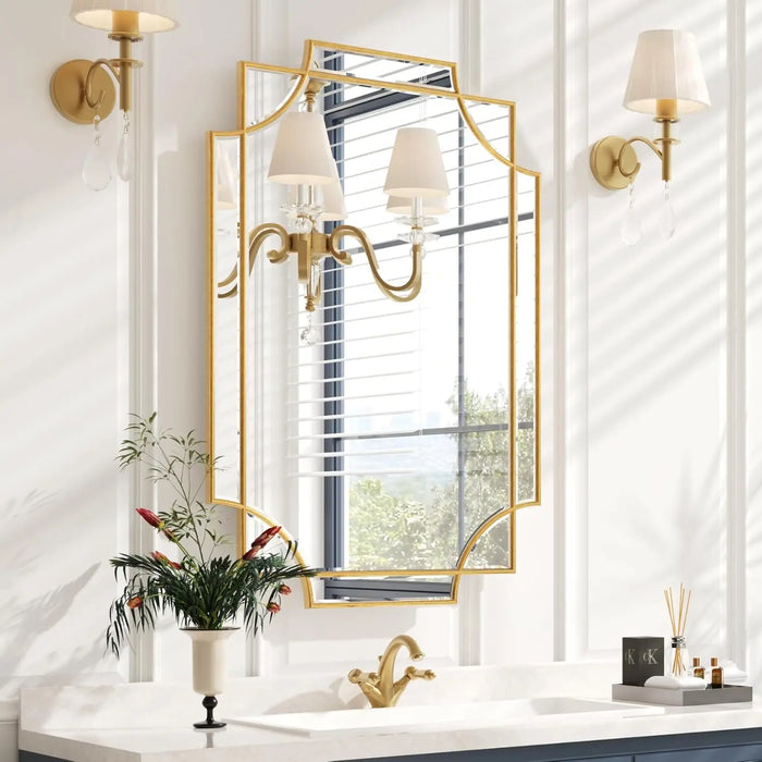 Golden Gleam Geometric Mirror - Available in Multiple Sizes