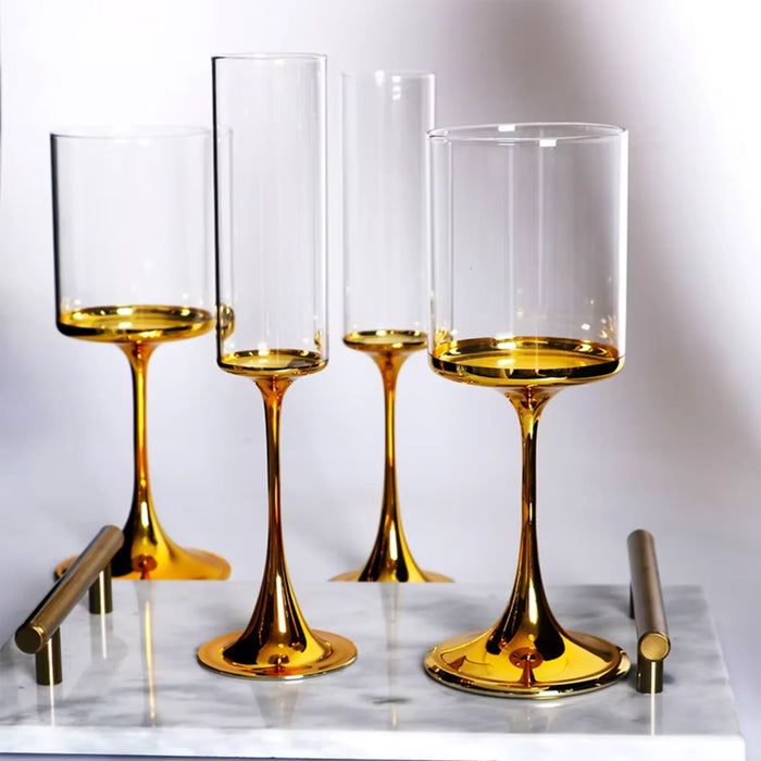 Gold-Plated Crystal Stemware – 2 Styles: Champagne or Wine