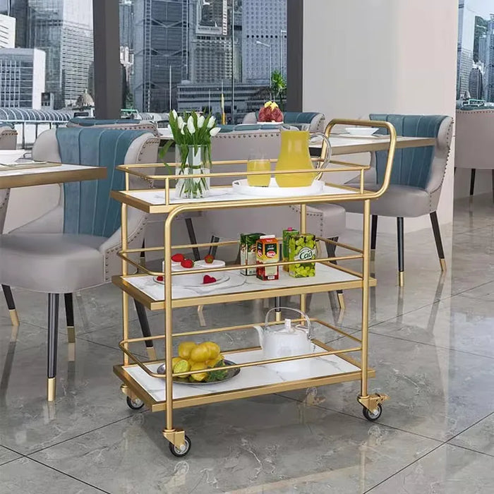 Luxury Rolling Bar Cart – 2 or 3 Tiers with Tempered Glass & Sintered Stone Shelves