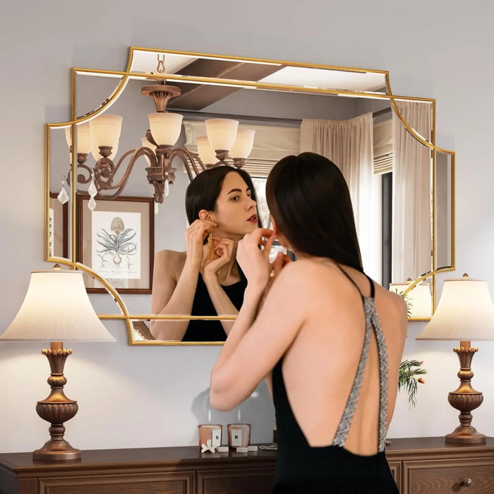 Golden Gleam Geometric Mirror - Available in Multiple Sizes