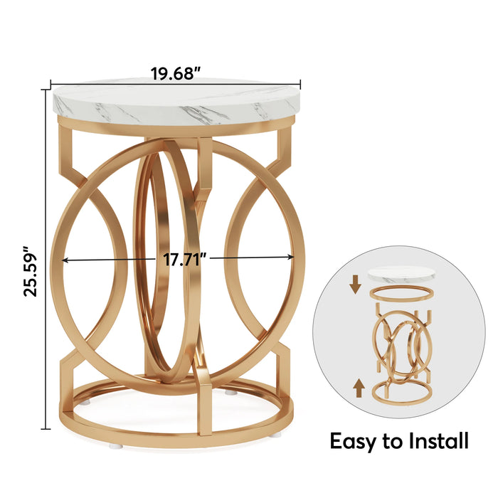 25.6" Gold O-Frame Cocktail Side Table – Faux Marble Top