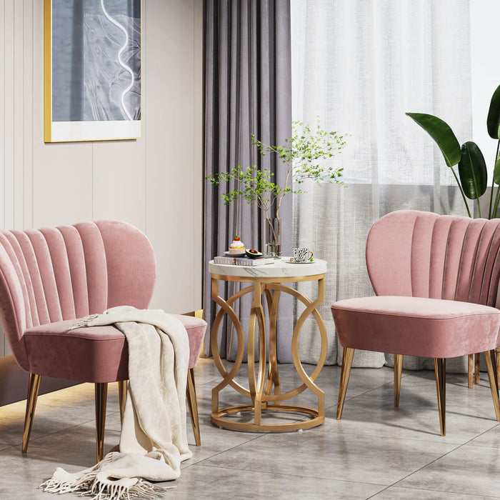 25.6" Gold O-Frame Cocktail Side Table – Faux Marble Top