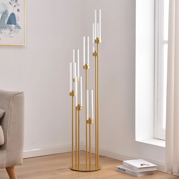 48" Glamorous Gold 7-Arm Floor Candelabra Acrylic Shades