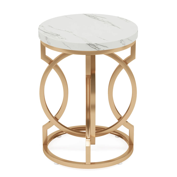 25.6" Gold O-Frame Cocktail Side Table – Faux Marble Top