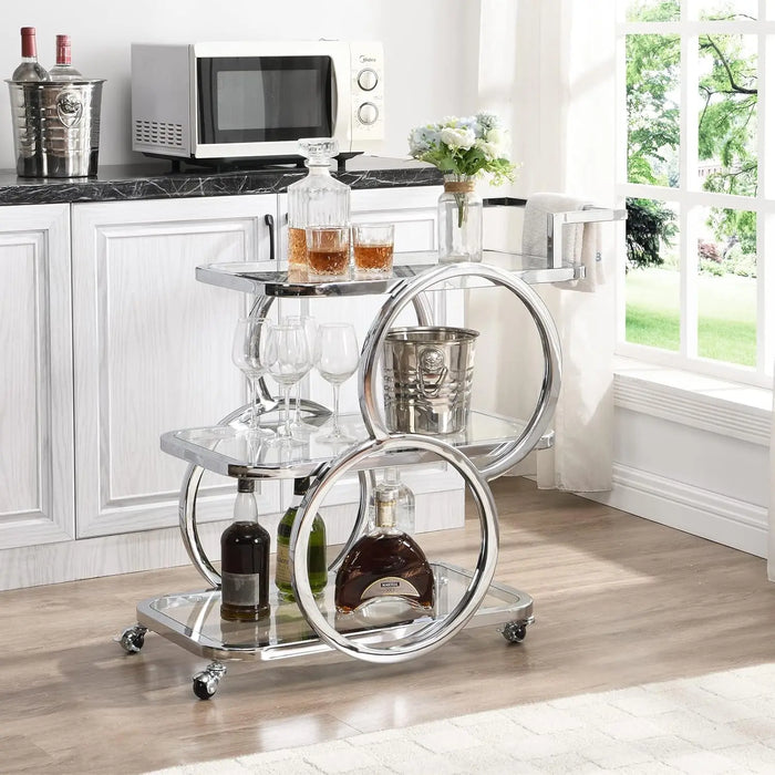 Ultra Modern 3-Tier Moveable Bar Cart