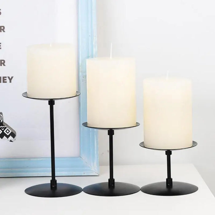3-Piece Modern Black Iron Pillar Candle Holder Set
