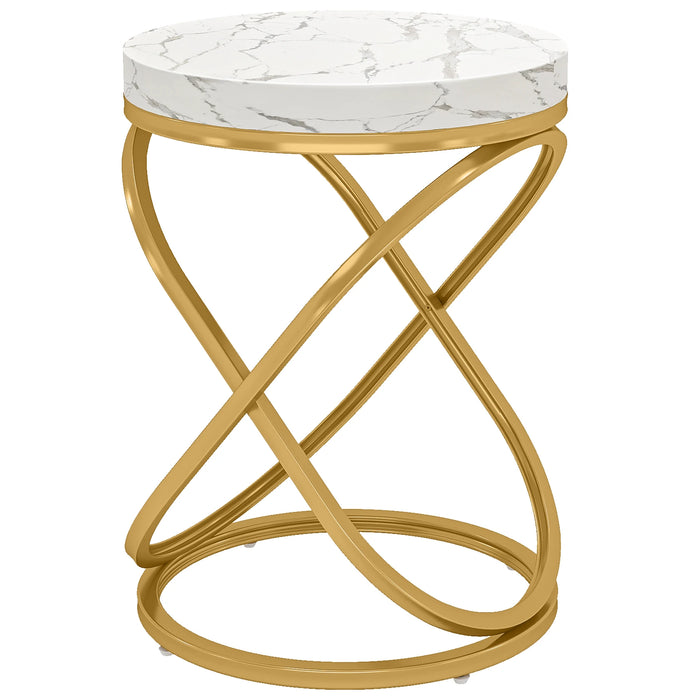 Gold & White Faux Marble Side Table – H: 26"