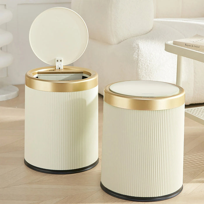 Gold-Rimmed Motion Sensor Trash Can – 13L Capacity, Touch-Free Design