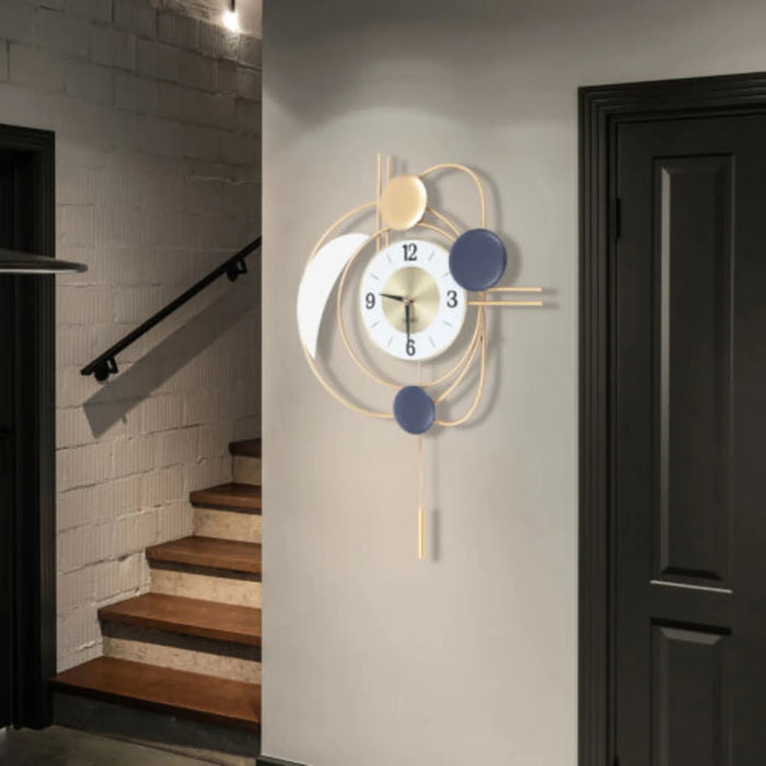 Art Deco Spiral Wall Clock – Blue & Gold Geometric Design