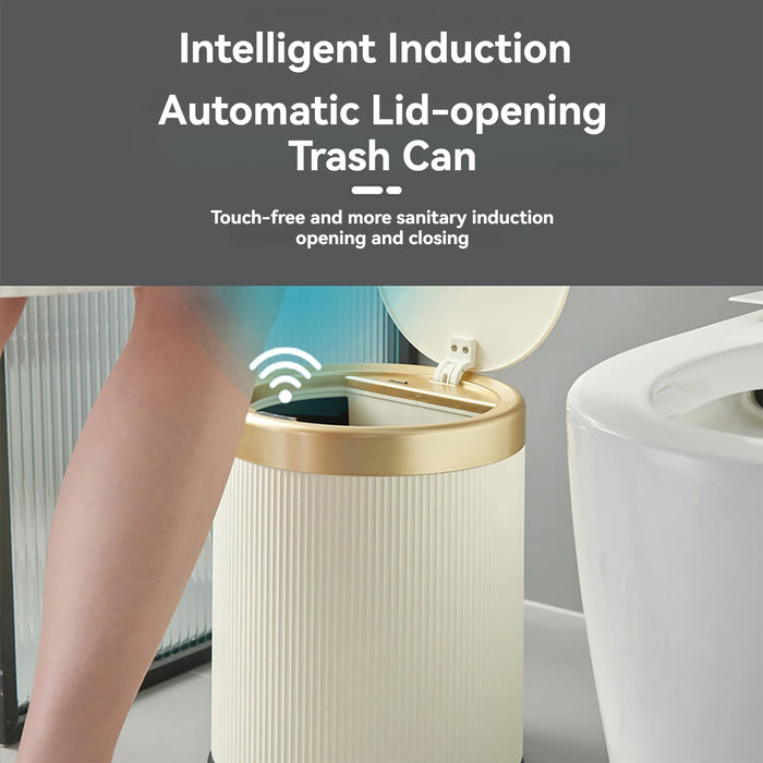 Gold-Rimmed Motion Sensor Trash Can – 13L Capacity, Touch-Free Design