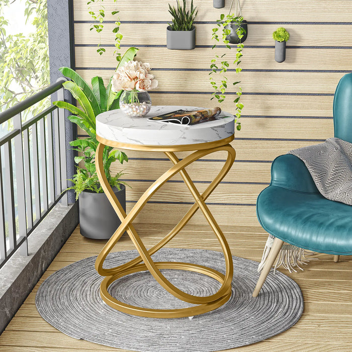 Gold & White Faux Marble Side Table – H: 26"