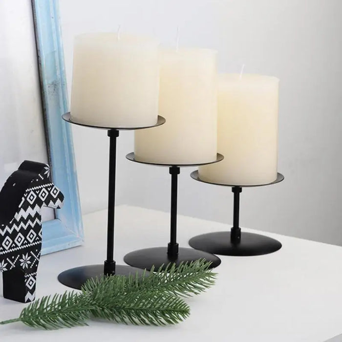 3-Piece Modern Black Iron Pillar Candle Holder Set