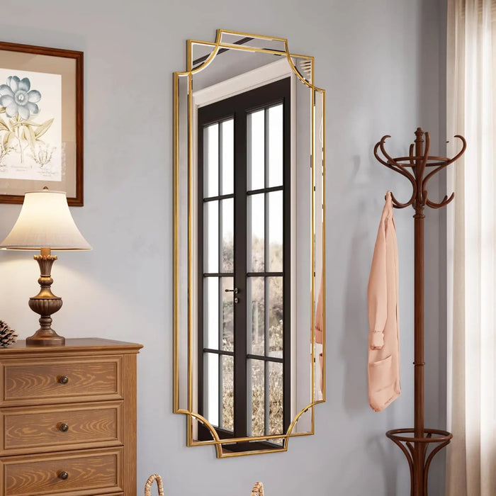 Golden Gleam Geometric Mirror - Available in Multiple Sizes