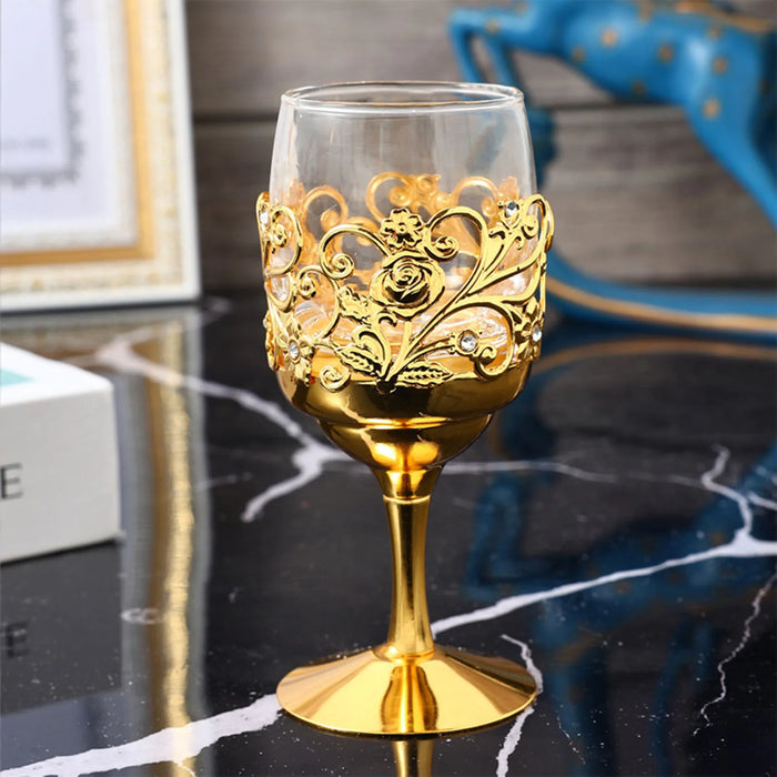 Golden Goblet Wine Glass with Intricate Iron Frame
