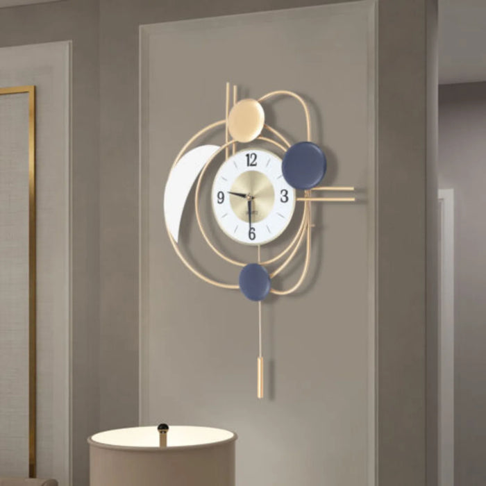 Art Deco Spiral Wall Clock – Blue & Gold Geometric Design