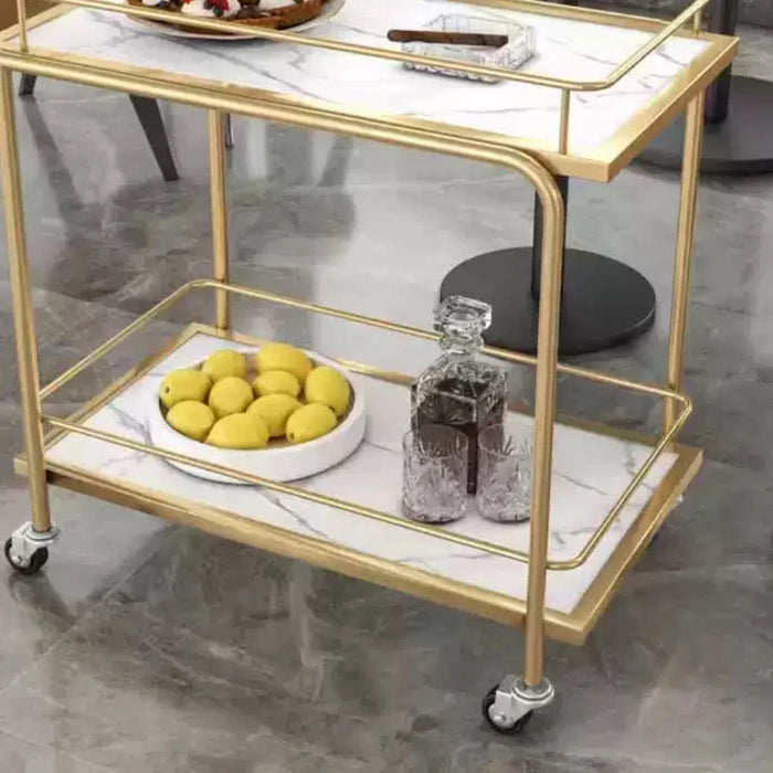 Luxury Rolling Bar Cart – 2 or 3 Tiers with Tempered Glass & Sintered Stone Shelves