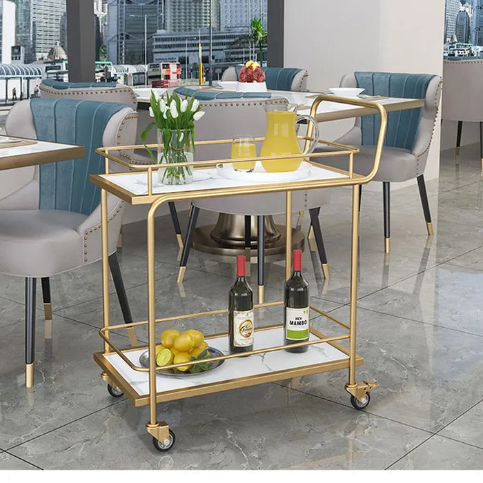 Luxury Rolling Bar Cart – 2 or 3 Tiers with Tempered Glass & Sintered Stone Shelves