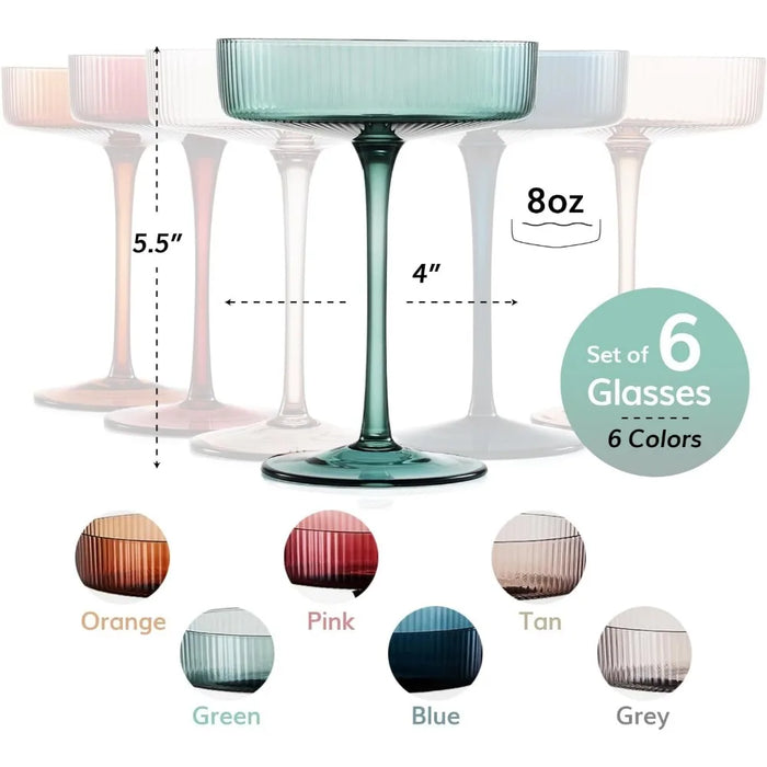 Vintage Art Deco Coupe Glasses – Colored Set of 6