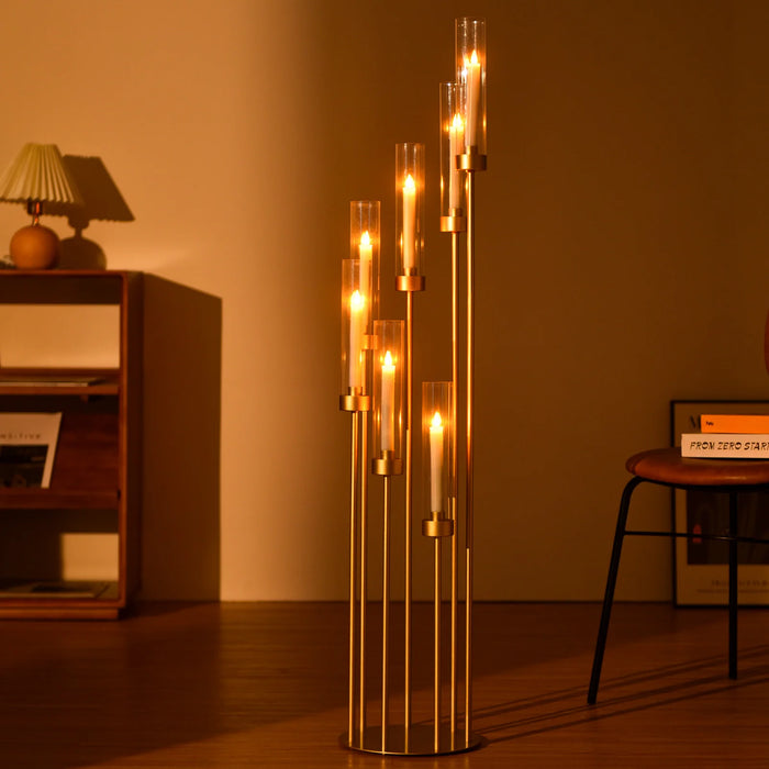 48" Glamorous Gold 7-Arm Floor Candelabra Acrylic Shades
