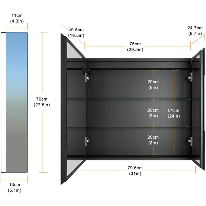 32"x28” Light Up Cabinet Mirror with Socket & USBs