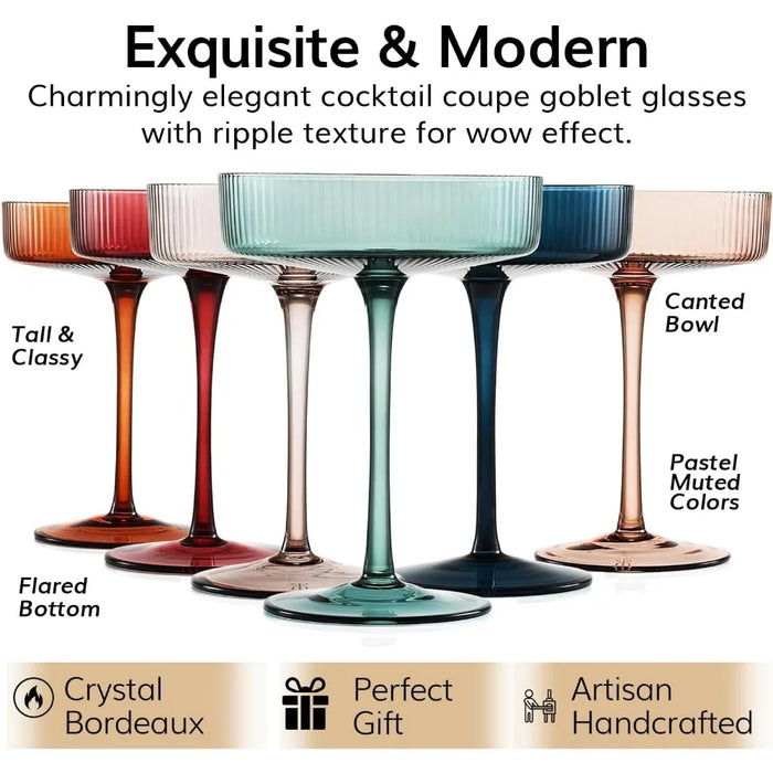 Vintage Art Deco Coupe Glasses – Colored Set of 6
