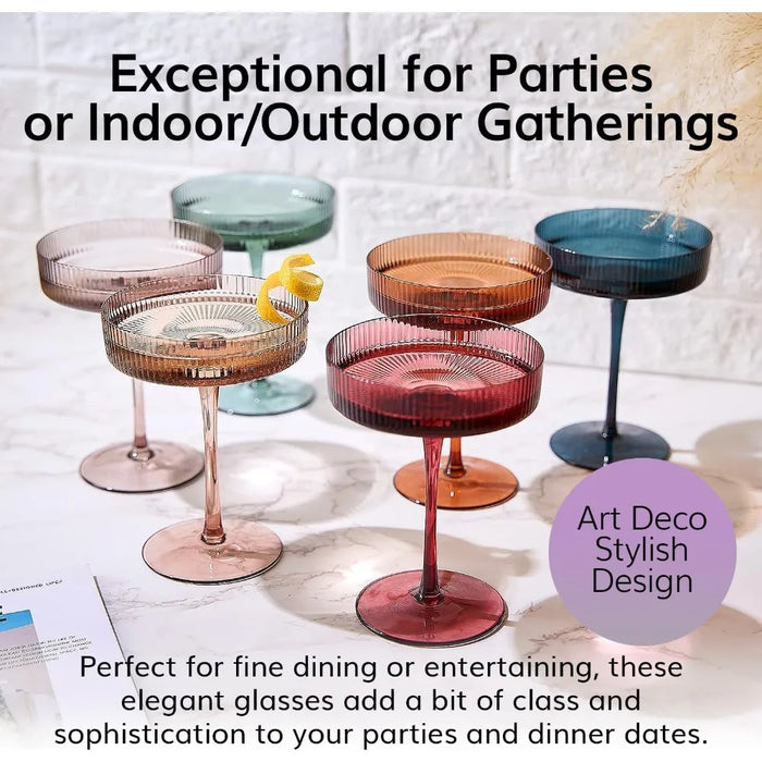 Vintage Art Deco Coupe Glasses – Colored Set of 6