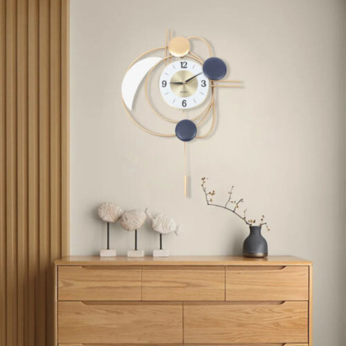 Art Deco Spiral Wall Clock – Blue & Gold Geometric Design