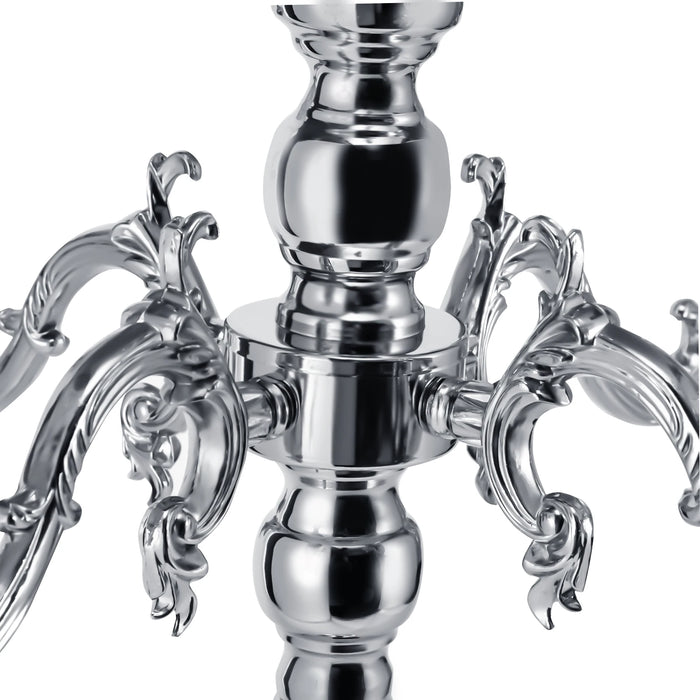 5 Arms Tall Floor Candelabra/Crystal Candlestick Holders - Silver