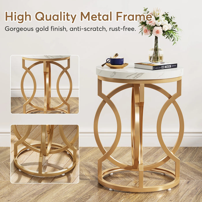25.6" Gold O-Frame Cocktail Side Table – Faux Marble Top