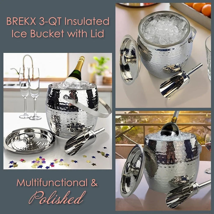 3QT Stainless Steel Insulated Ice Bucket with Lid and Scoop