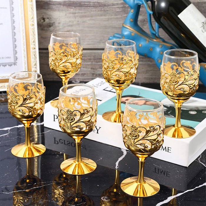 Golden Goblet Wine Glass with Intricate Iron Frame