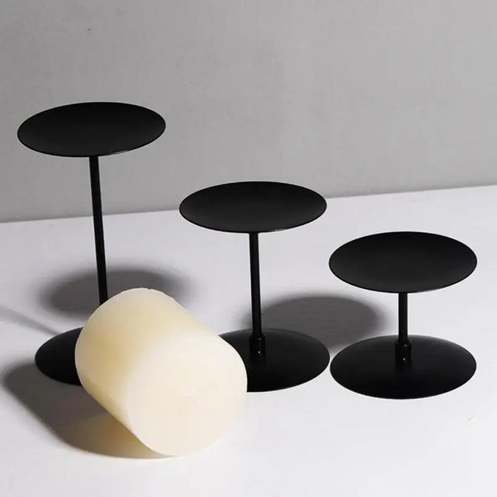 3-Piece Modern Black Iron Pillar Candle Holder Set