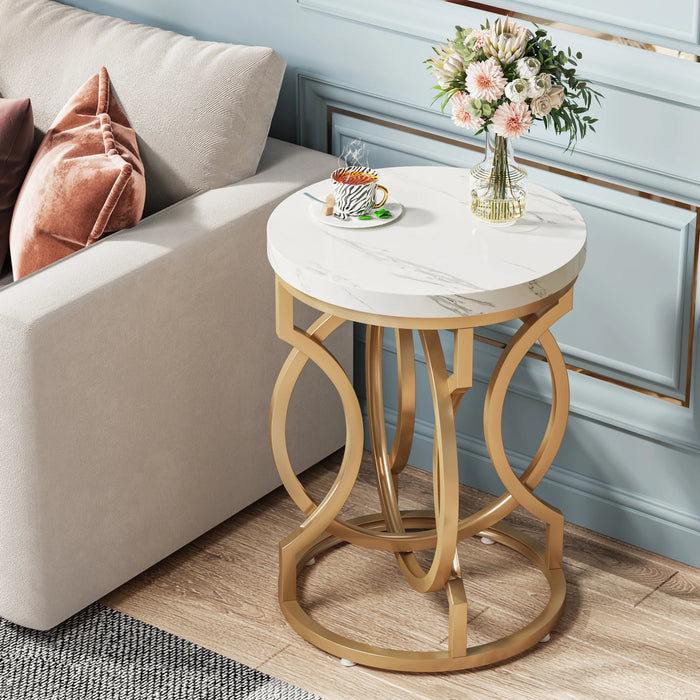 25.6" Gold O-Frame Cocktail Side Table – Faux Marble Top