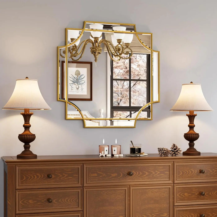 Golden Gleam Geometric Mirror - Available in Multiple Sizes