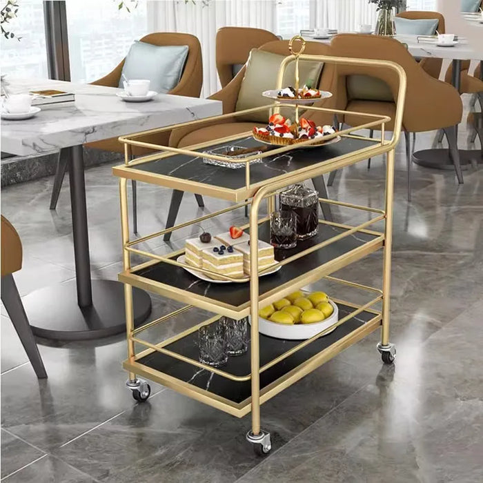 Luxury Rolling Bar Cart – 2 or 3 Tiers with Tempered Glass & Sintered Stone Shelves