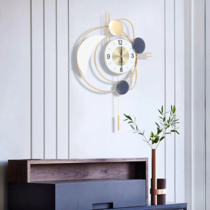 Art Deco Spiral Wall Clock – Blue & Gold Geometric Design