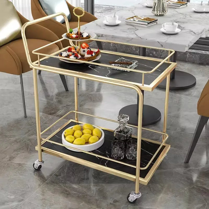 Luxury Rolling Bar Cart – 2 or 3 Tiers with Tempered Glass & Sintered Stone Shelves