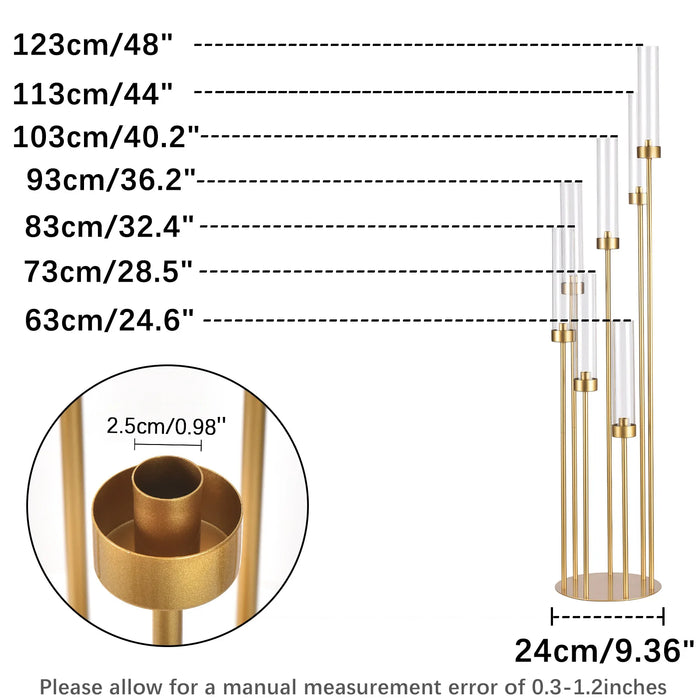 48" Glamorous Gold 7-Arm Floor Candelabra Acrylic Shades