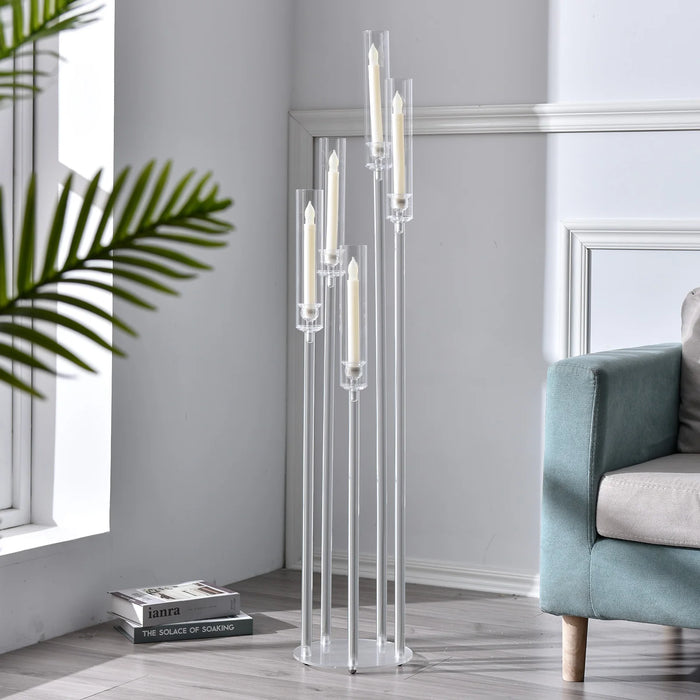Clear 5-Arm Acrylic Floor Candelabra – Tall Sculptural Candle Holder (45.7")