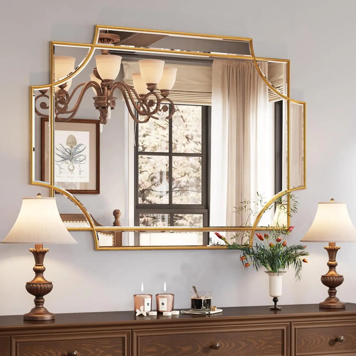 Golden Gleam Geometric Mirror - Available in Multiple Sizes