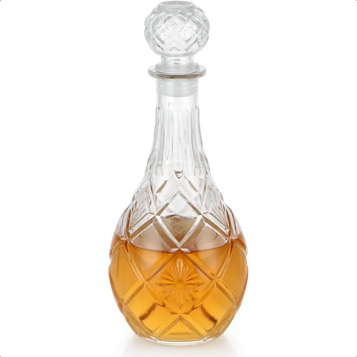 Round, Diamond-Cut Glass Whiskey Decanter with Airtight Stopper — 1000ml