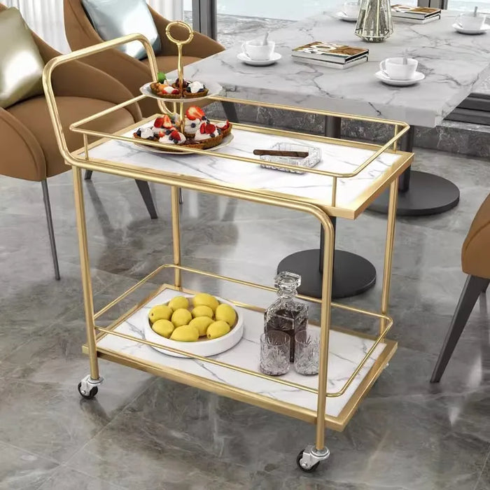Luxury Rolling Bar Cart – 2 or 3 Tiers with Tempered Glass & Sintered Stone Shelves