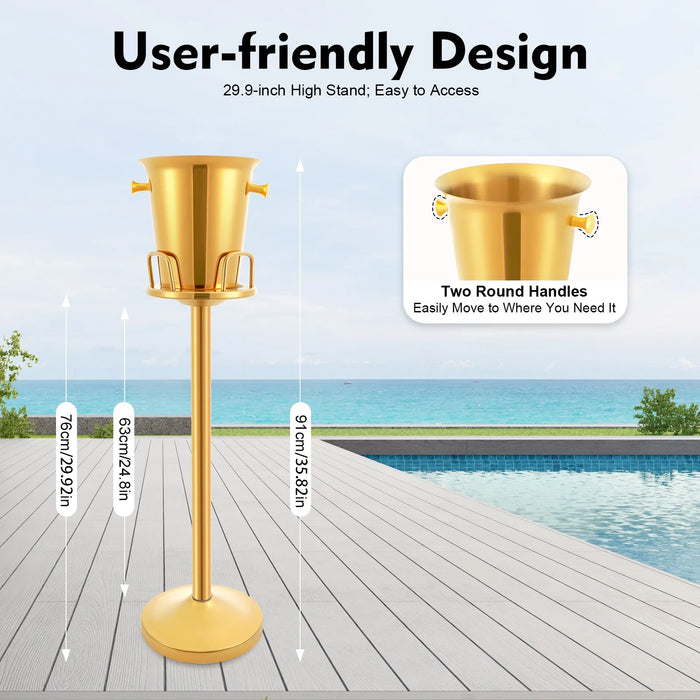 Free-Standing Gold Stainless Steel Wine & Champagne Ice Bucket – 5L Capacity