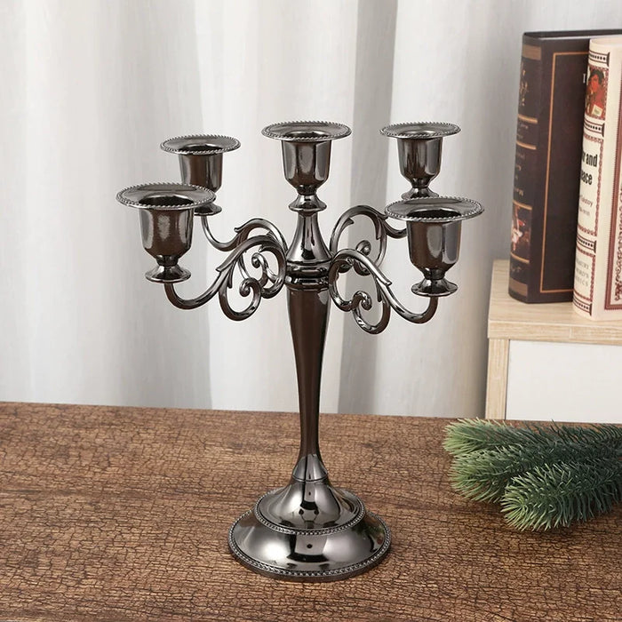Matte Black 5-Arm Candelabra – Taper Candlestick Holder