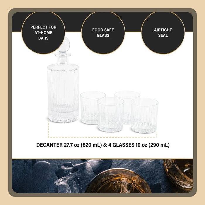 5-Piece Set — Whiskey Decanter & Cocktail Glasses