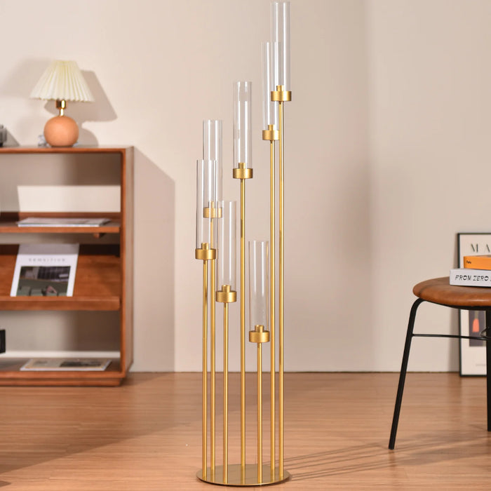 48" Glamorous Gold 7-Arm Floor Candelabra Acrylic Shades