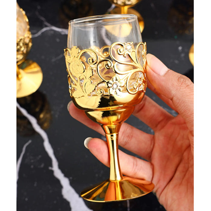 Golden Goblet Wine Glass with Intricate Iron Frame