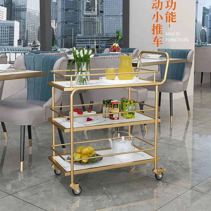 Luxury Rolling Bar Cart – 2 or 3 Tiers with Tempered Glass & Sintered Stone Shelves